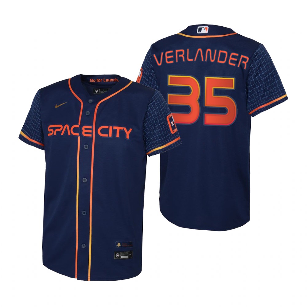 Houston Astros #35 Justin Verlander Navy Youth Nike 2022 City Connect Replica MLB Jersey