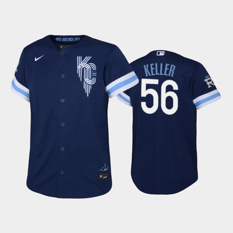 Kansas City Royals #56 Brad Keller Youth Replica 2022 City Connect Navy Jersey