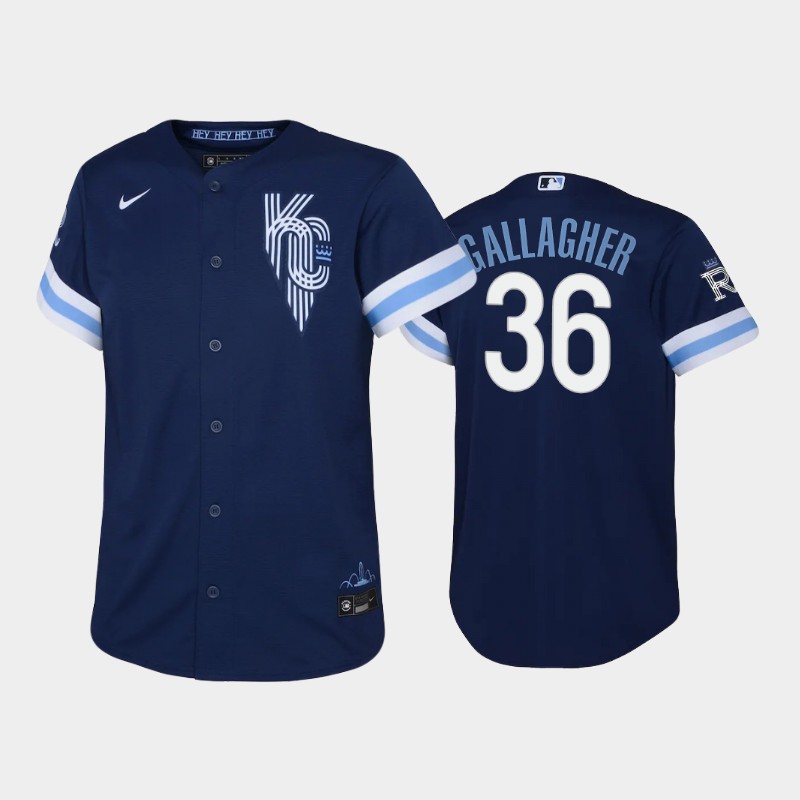 Kansas City Royals #36 Cam Gallagher Youth Replica 2022 City Connect Navy Jersey