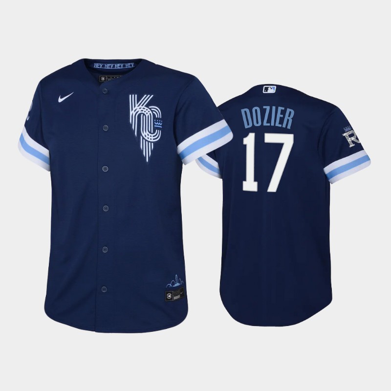 Kansas City Royals #17 Hunter Dozier Youth Replica 2022 City Connect Navy Jersey