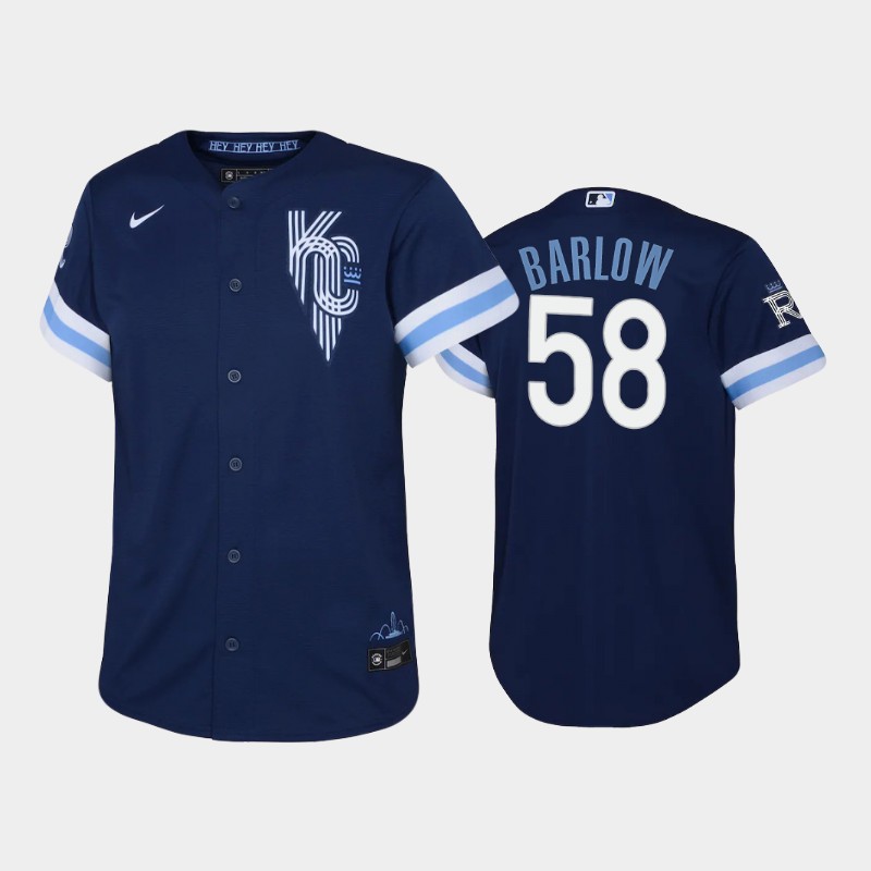 Kansas City Royals #58 Scott Barlow Youth Replica 2022 City Connect Navy Jersey