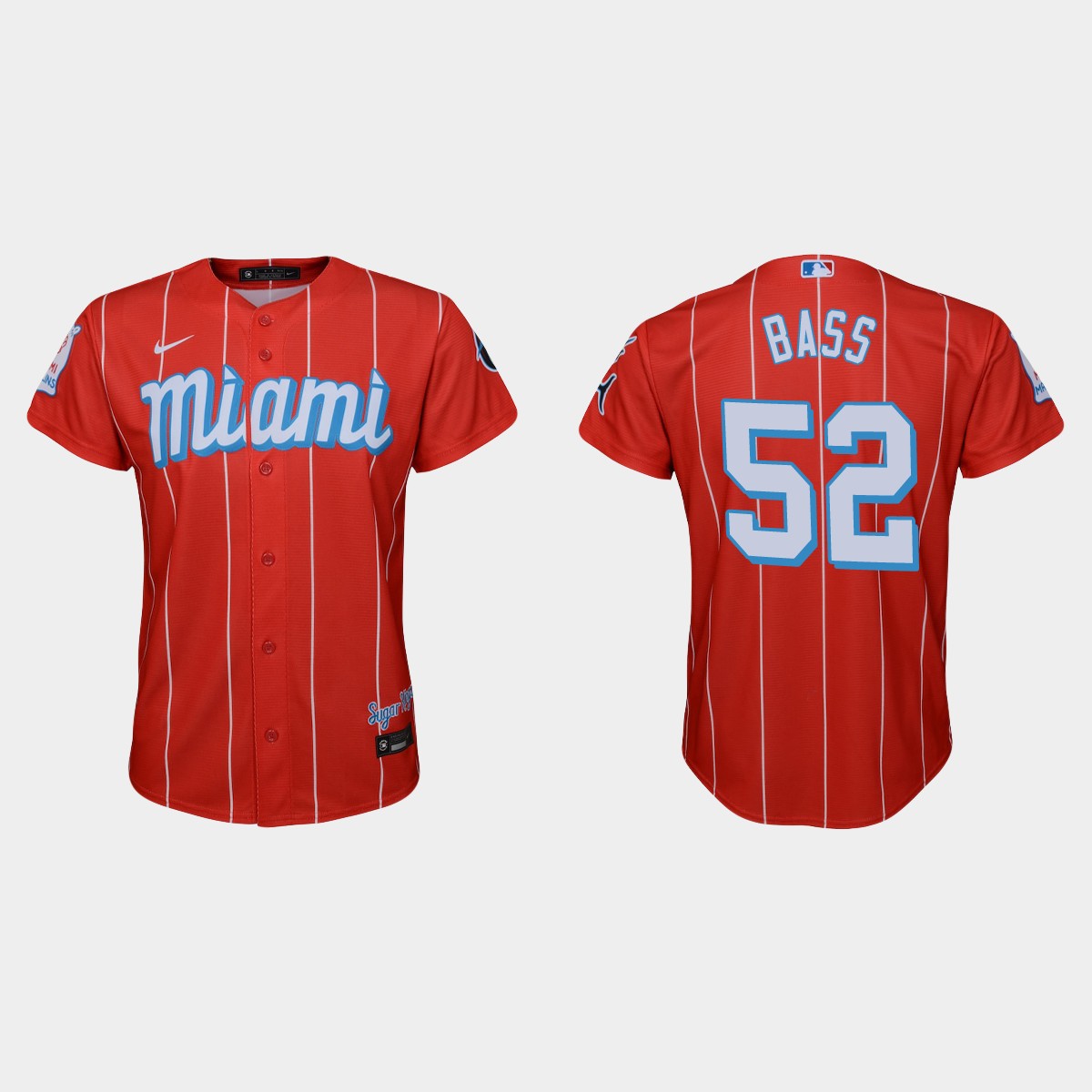 Miami Marlins #52 Anthony Bass Youth Nike 2021 City Connect Authentic MLB Jersey Red