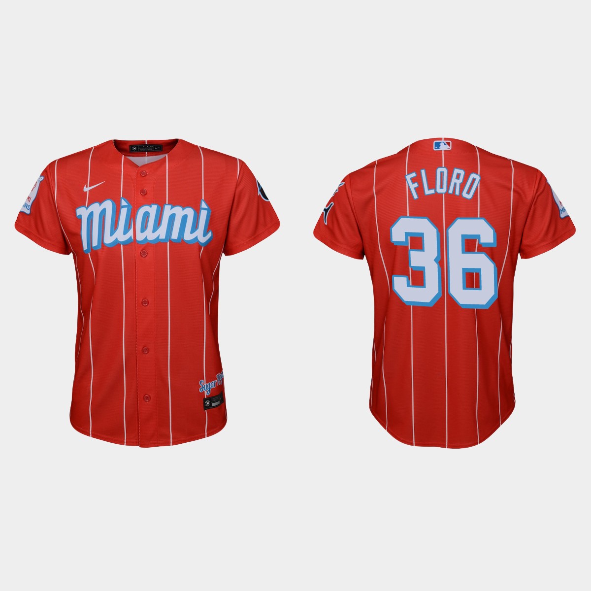 Miami Marlins #36 Dylan Floro Youth Nike 2021 City Connect Authentic MLB Jersey Red