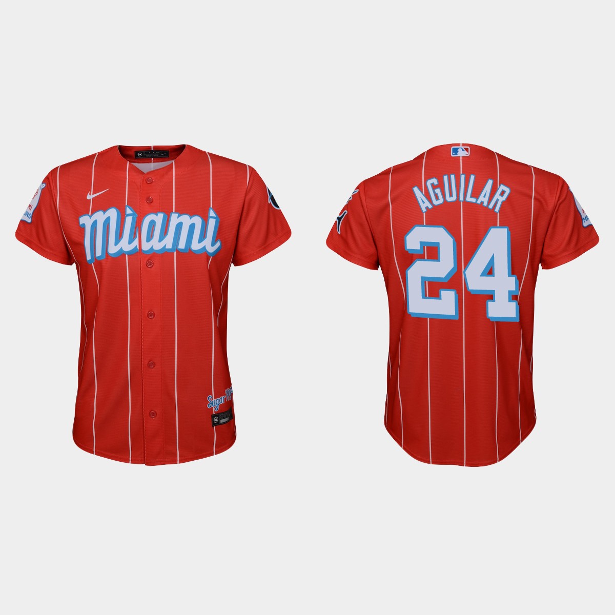 Miami Marlins #24 Jesus Aguilar Youth Nike 2021 City Connect Authentic MLB Jersey Red