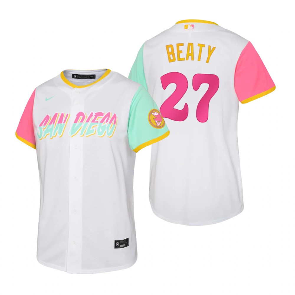 San Diego Padres #27 Matt Beaty 2022 City Connect Youth Nike Games Jersey - White