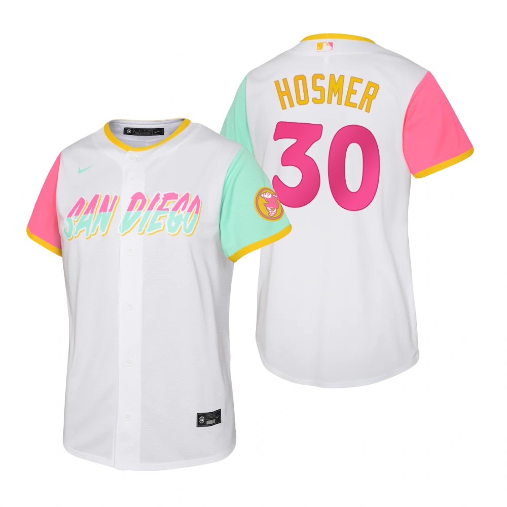 San Diego Padres #30 Eric Hosmer 2022 City Connect Youth Nike Games Jersey - White