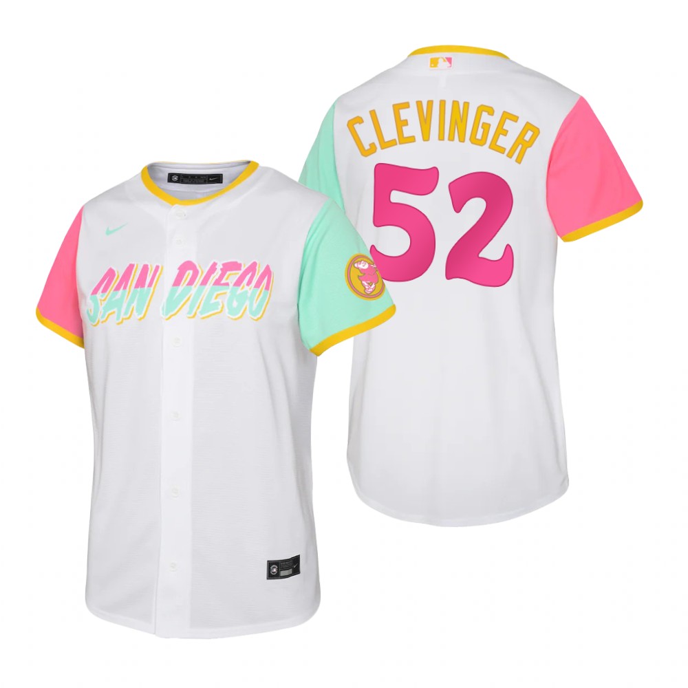 San Diego Padres #52 Mike Clevinger 2022 City Connect Youth Nike Games Jersey - White