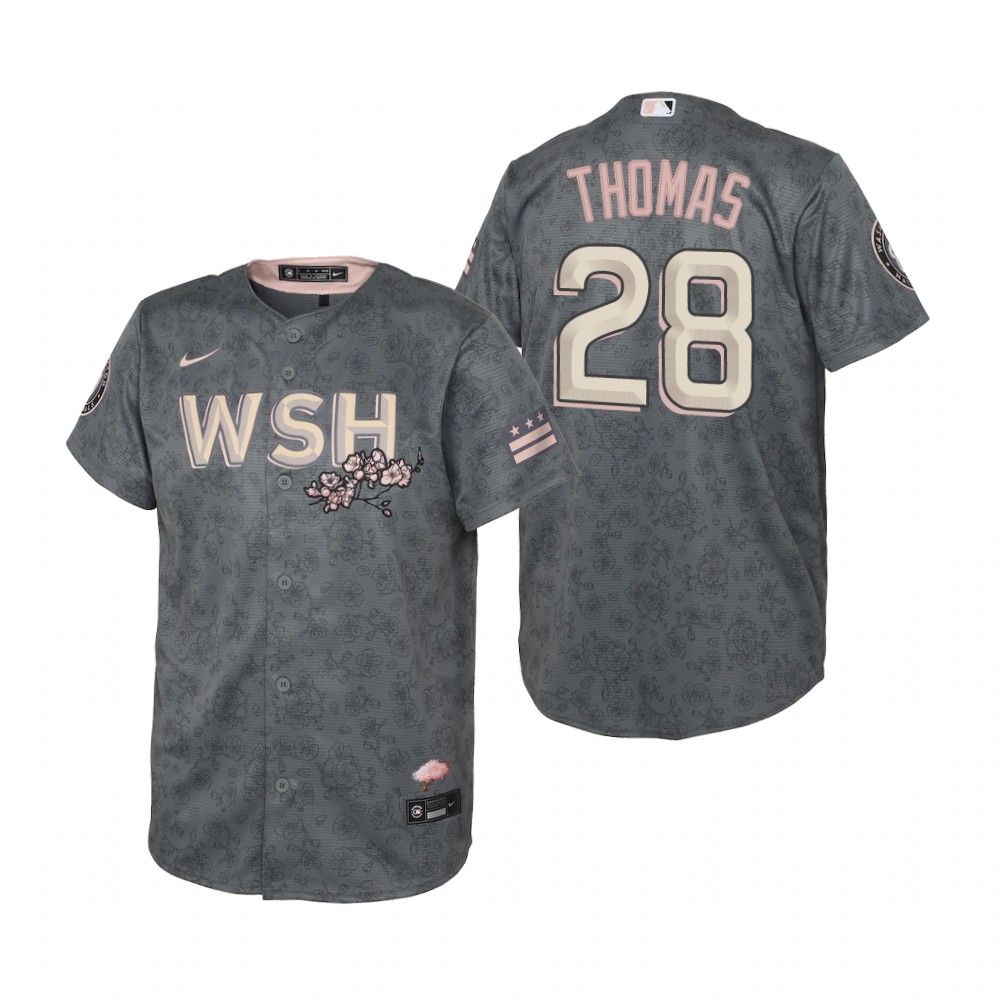 Washington Nationals #28 Lane Thomas Youth Nike Gray 2022 City Connect Replica Jersey