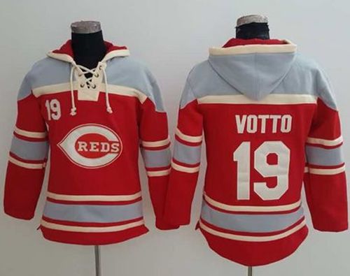 Reds #19 Joey Votto Red Sawyer Hooded Sweatshirt MLB Hoodie