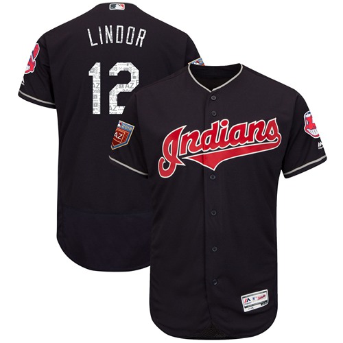 Guardians #12 Francisco Lindor Navy Blue 2018 Spring Training Authentic Flex Base Stitched MLB Jersey