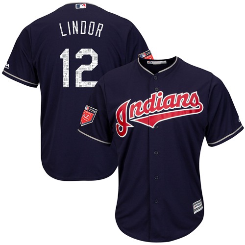 Guardians #12 Francisco Lindor Navy Blue 2018 Spring Training Cool Base Stitched MLB Jersey