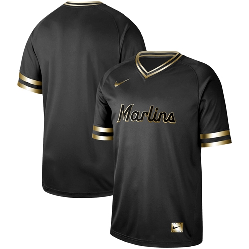 Nike marlins Blank Black Gold Authentic Stitched MLB Jersey