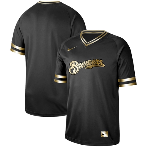 Nike Brewers Blank Black Gold Authentic Stitched MLB Jersey