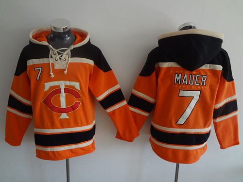 Twins #7 Joe Mauer Orange Sawyer Hooded Sweatshirt MLB Hoodie