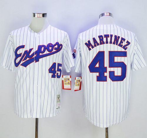 Mitchell And Ness 1982 Expos #45 Pedro Martinez White(Black Strip) Throwback Stitched MLB Jersey