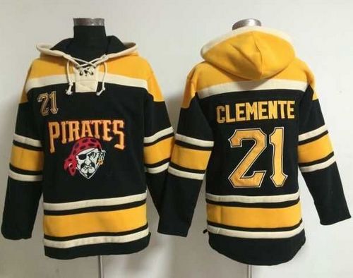 Pirates #21 Roberto Clemente Black Sawyer Hooded Sweatshirt MLB Hoodie