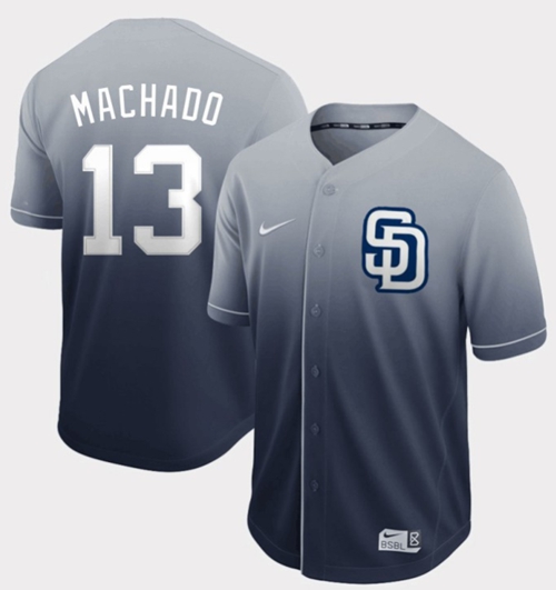 Nike Padres #13 Manny Machado Navy Fade Authentic Stitched MLB Jersey