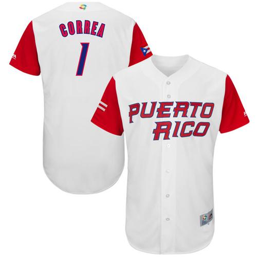 Team Puerto Rico #1 Carlos Correa White 2017 World MLB Classic Authentic Stitched MLB Jersey