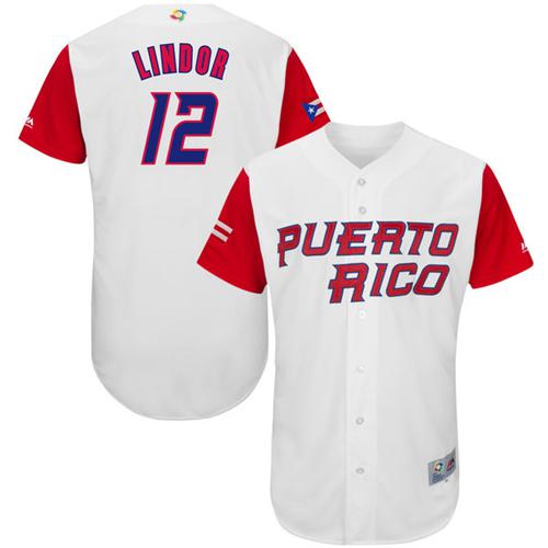 Team Puerto Rico #12 Francisco Lindor White 2017 World MLB Classic Authentic Stitched MLB Jersey