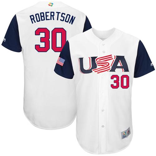 Team USA #30 David Robertson White 2017 World MLB Classic Authentic Stitched MLB Jersey