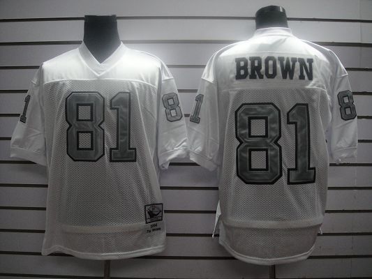 Mitchell And Ness 1994 Raiders #81 T.Brown White Silver No. Stitched NFL Jersey With 75TH Anniversary Patch