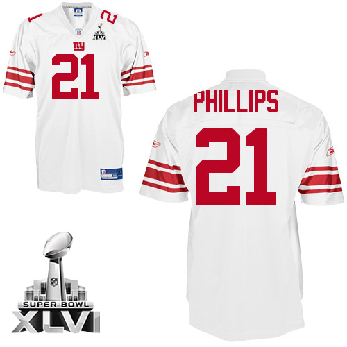 Giants #21 Kenny Phillips White Super Bowl XLVI Embroidered NFL Jersey