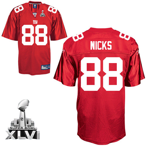 Giants #88 Hakeem Nicks Red Super Bowl XLVI Embroidered NFL Jersey