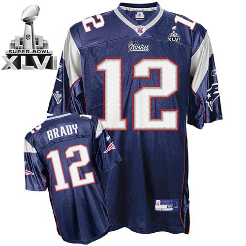 Patriots #12 Tom Brady Dark Blue Super Bowl XLVI Embroidered NFL Jersey