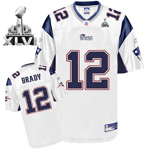 Patriots #12 Tom Brady White Super Bowl XLVI Embroidered NFL Jersey