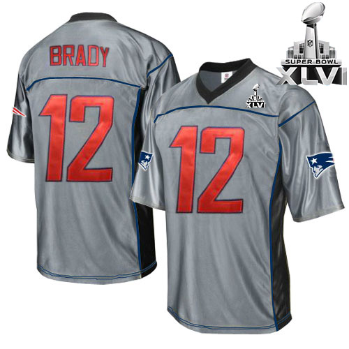 Patriots #12 Tom Brady Grey Shadow Super Bowl XLVI Embroidered NFL Jersey