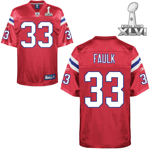 Patriots #33 Kevin Faulk Red Super Bowl XLVI Embroidered NFL Jersey