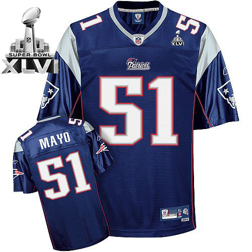 Patriots #51 Jerod Mayo Dark Blue Super Bowl XLVI Embroidered NFL Jersey