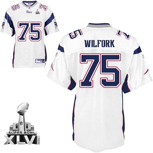 Patriots #75 Vince Wilfork White Super Bowl XLVI Embroidered NFL Jersey