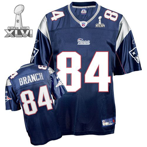 Patriots #84 Deion Branch Dark Blue Super Bowl XLVI Embroidered NFL Jersey