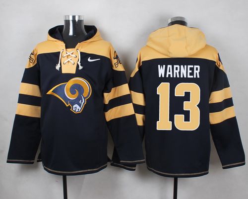 Nike Rams #13 Kurt Warner Navy Blue Player Pullover NFL Hoodie