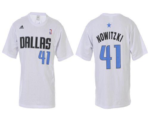 Dallas Mavericks #41 Dirk Nowitzki White Adidas NBA T-Shirt