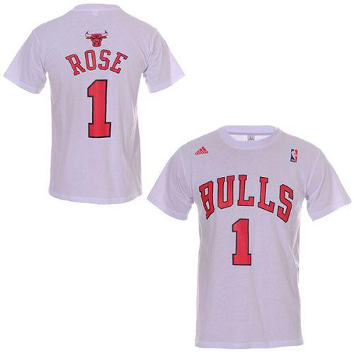 Chicago Bulls #1 Derrick Rose White Adidas NBA T-Shirt