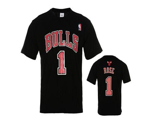 Chicago Bulls #1 Derrick Rose Black NBA T-Shirt