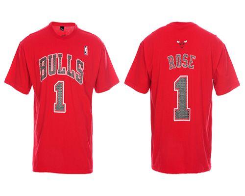 Chicago Bulls #1 Derrick Rose Red NBA T-Shirt