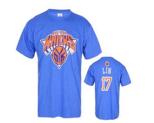 New York Knicks #17 Jeremy Lin Team Logo Blue NBA T-Shirt