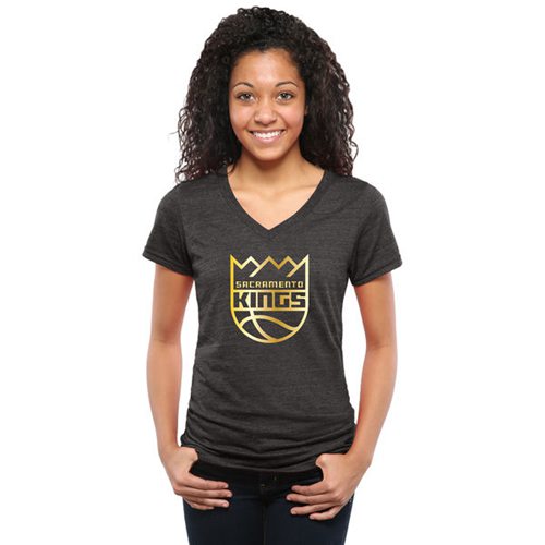 Women's Sacramento Kings Gold Collection V-Neck Tri-Blend T-Shirt Black