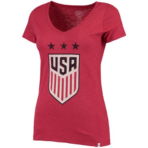 Women's Team USA Soccer '47 Three Stars Scrum V-Neck T-Shirt Red