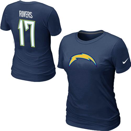 Women's Nike Los Angeles Chargers #17 Phillip Rivers Name & Number T-Shirt D.Blue