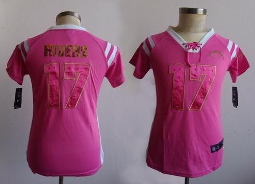 Nike Chargers #17 Philip Rivers Pink Women's Stitched NFL Elite Draft Him Shimmer Jersey