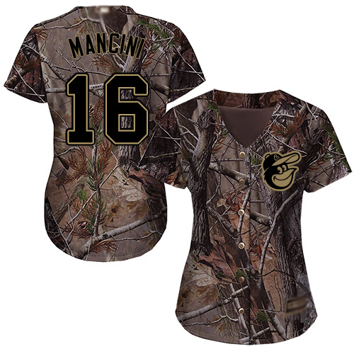 Orioles #16 Trey Mancini Camo Realtree Collection Cool Base Women's Stitched MLB Jersey