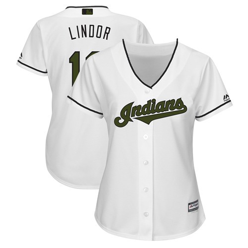 Guardians #12 Francisco Lindor White 2018 Memorial Day Cool Base Women's Stitched MLB Jersey