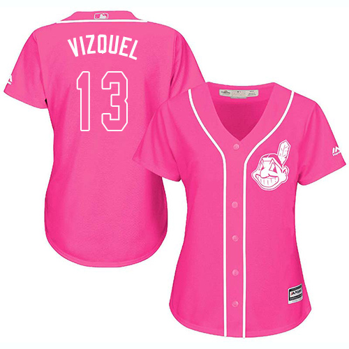 Guardians #13 Omar Vizquel Pink Fashion Women's Stitched MLB Jersey