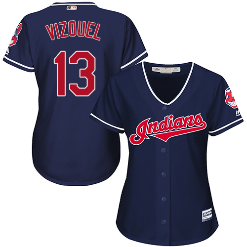 Guardians #13 Omar Vizquel Navy Blue Alternate Women's Stitched MLB Jersey