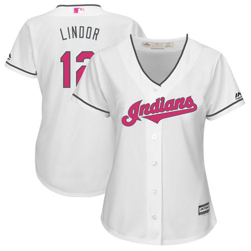 Guardians #12 Francisco Lindor White Mother's Day Cool Base Women's Stitched MLB Jersey