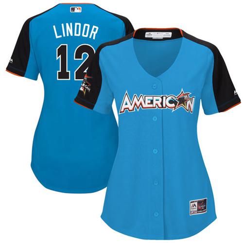 Guardians #12 Francisco Lindor Blue 2017 All-Star American League Women's Stitched MLB Jersey